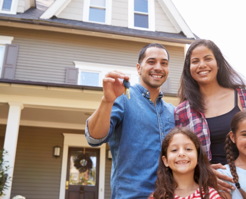 happy family in front of a new home